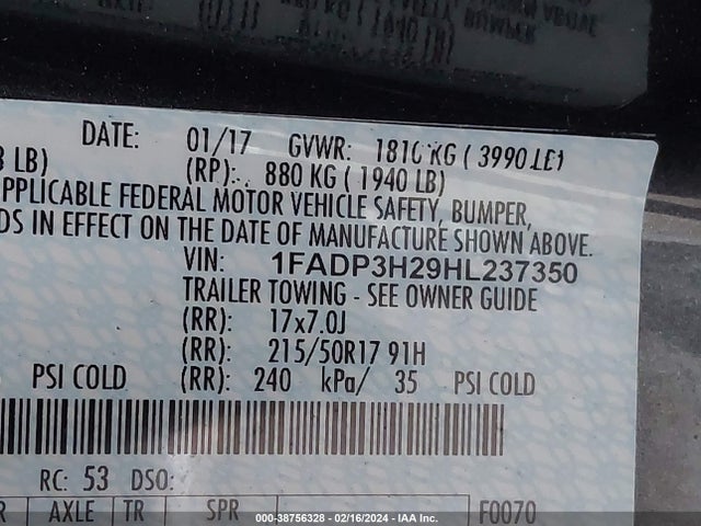 Ford FOCUS SEL 2017 1FADP3H29HL237350 Image 9