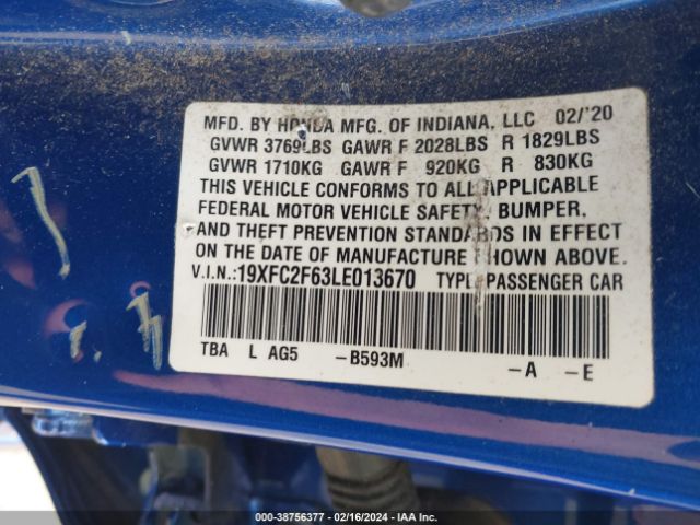 19XFC2F63LE013670 Honda Civic Lx