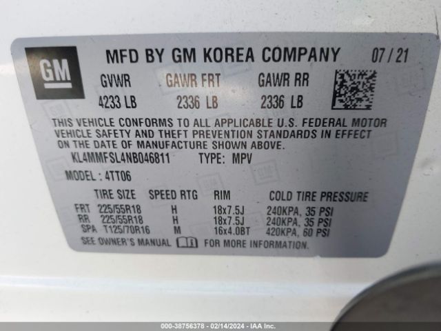 KL4MMFSL4NB046811 Buick Encore Gx Fwd Essence