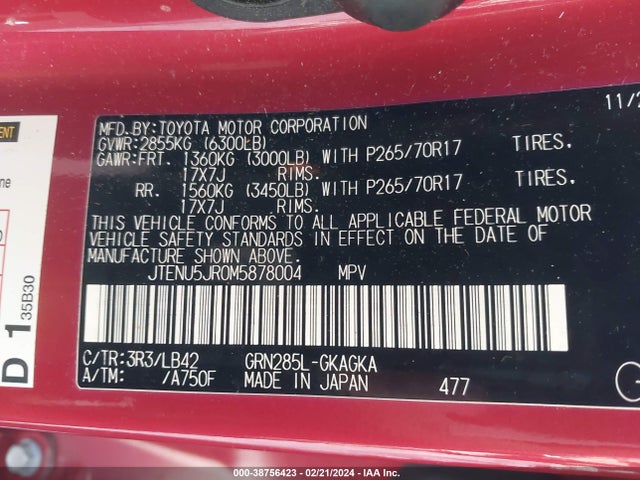 Toyota 4runner Sr5 Premium 2021 JTENU5JR0M5878004 Image 9