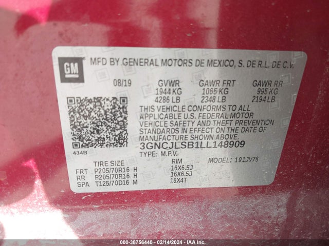Chevrolet Trax Fwd Lt 2020 3GNCJLSB1LL148909 Image 9