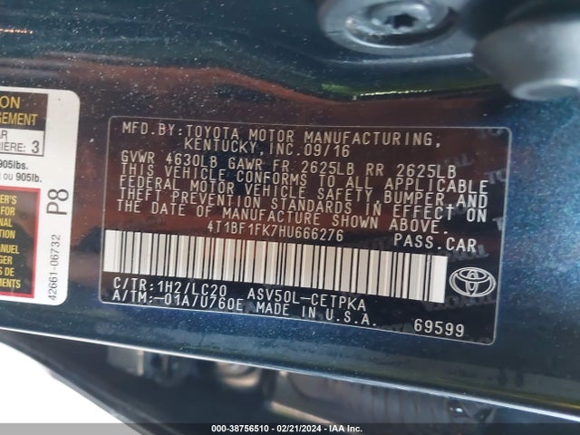 Toyota CAMRY XSE 2017 4T1BF1FK7HU666276 Image 9