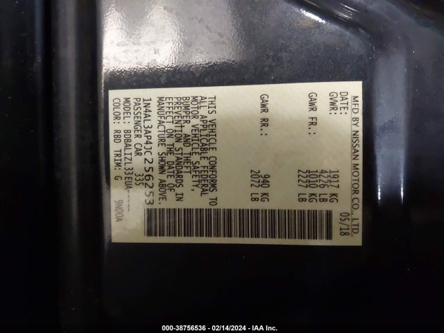 2018 NISSAN ALTIMA 2.5 SV VIN: 1N4AL3AP4JC256253