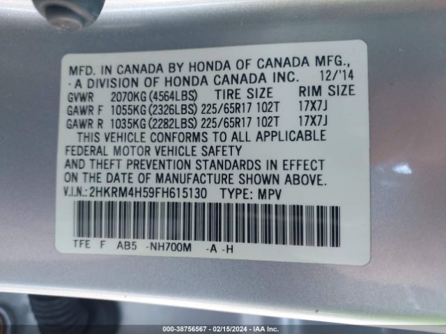 2HKRM4H59FH615130 Honda CR-V EX