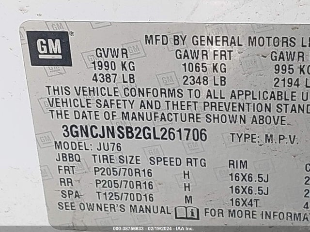 Chevrolet Trax 1ls 2016 3GNCJNSB2GL261706 Image 9