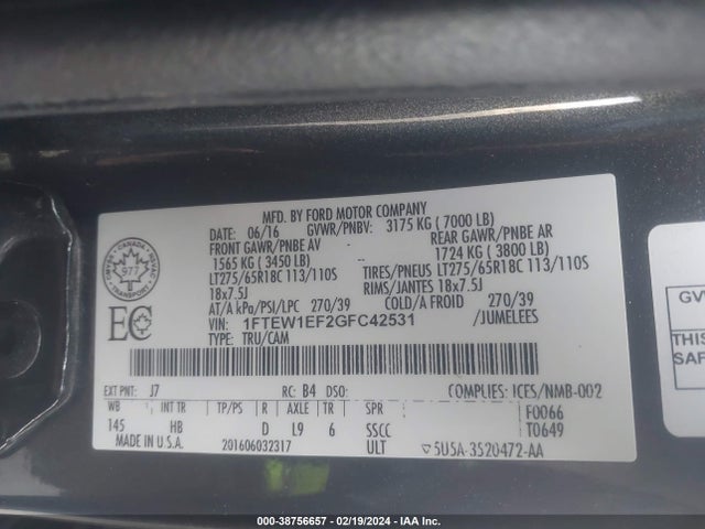 Ford F-150 Lariat 2016 1FTEW1EF2GFC42531 Image 7