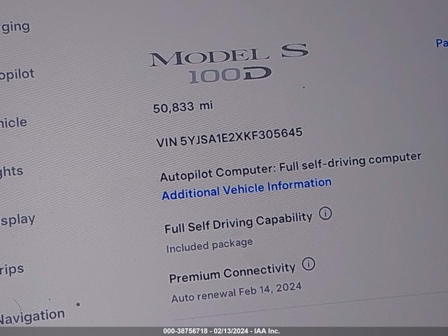 Tesla Model S 100d/75d/long Range/standard Range 2019 5YJSA1E2XKF305645 Image 15