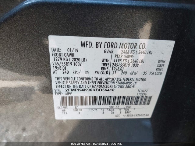 Ford Edge Titanium 2019 2FMPK4K96KBB56410 Image 9