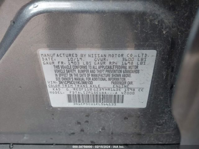 3N1CP5CU1KL566133 Nissan KICKS SV