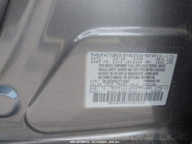 3N1AB7APXJY313540 Nissan SENTRA S