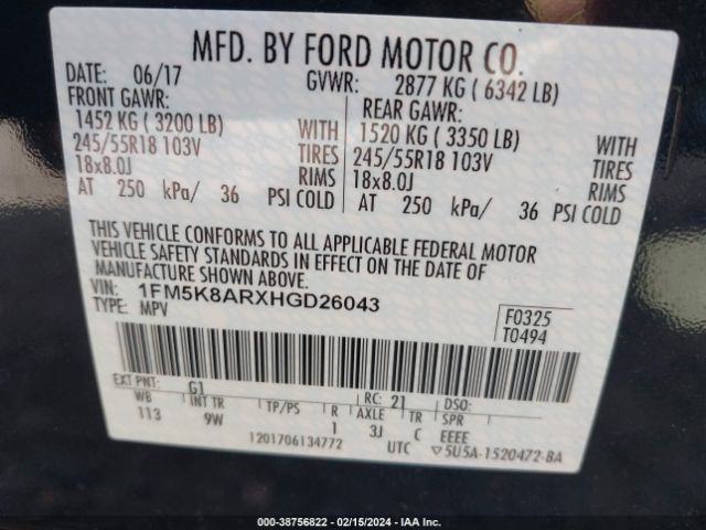 1FM5K8ARXHGD26043 Ford Utility Police Interceptor