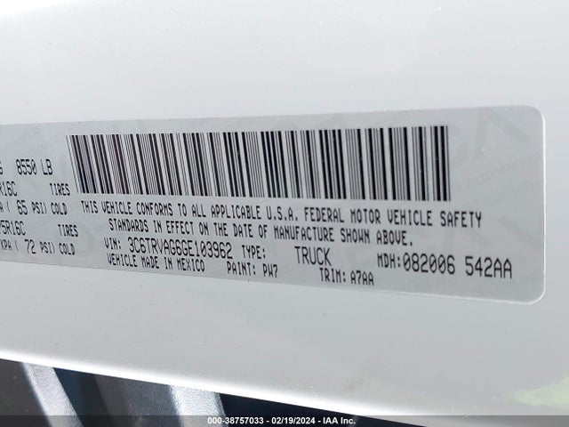 3C6TRVAG6GE103962 RAM Promaster 1500 Low Roof