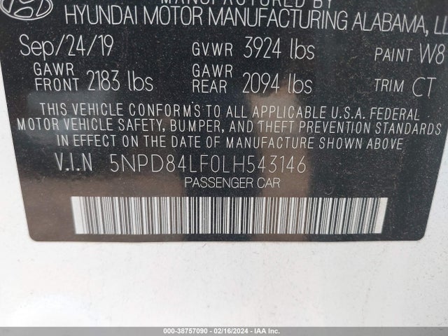Hyundai ELANTRA SEL 2020 5NPD84LF0LH543146 Image 9