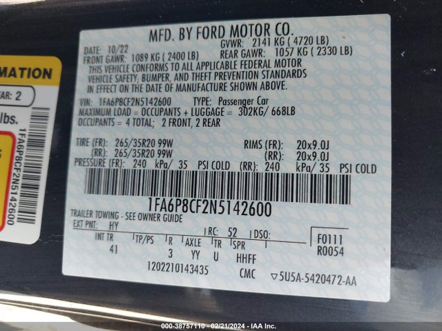 Ford Mustang Gt Premium Fastback 2022 1FA6P8CF2N5142600 Image 9