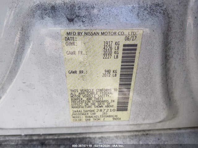 Nissan Altima 2.5 Sr 2017 1N4AL3AP6HC287210 Image 9