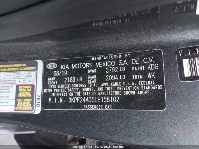 KIA Forte Lxs 2020 3KPF24AD5LE158102 Image 9