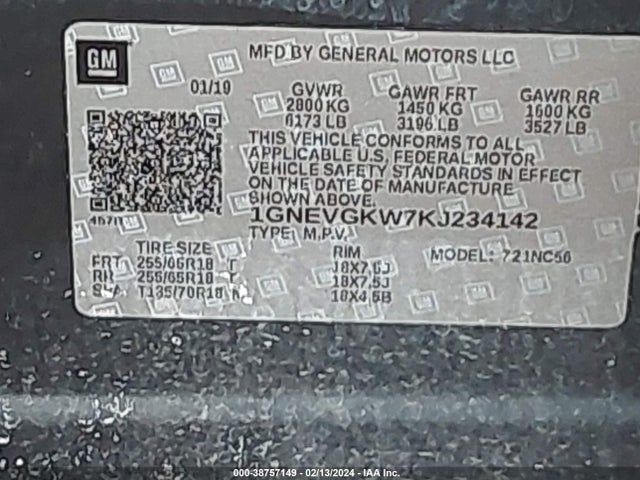 Chevrolet Traverse 1lt 2019 1GNEVGKW7KJ234142 Image 9