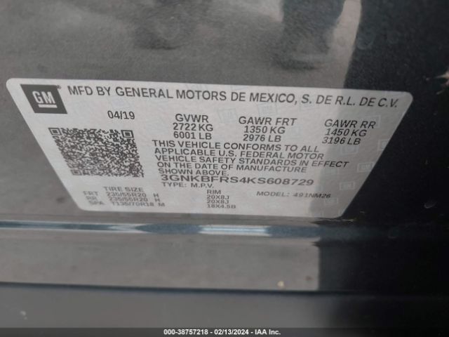 3GNKBFRS4KS608729 Chevrolet Blazer Premier