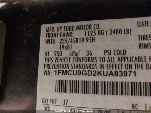 Ford ESCAPE SE 2019 1FMCU9GD2KUA83971 Image 9