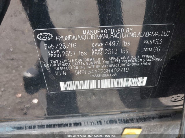 Hyundai Sonata Limited 2016 5NPE34AF2GH402719 Image 9