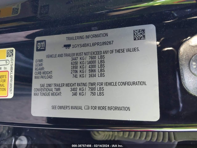 1GYS4BKL6PR189267 Cadillac Escalade 4wd Premium Luxury