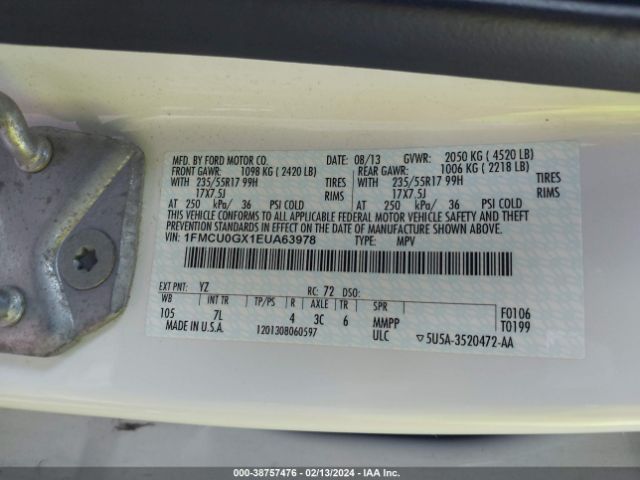 1FMCU0GX1EUA63978 Ford ESCAPE SE