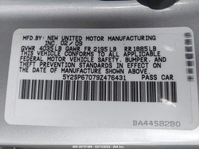 2009 PONTIAC VIBE VIN: 5Y2SP67079Z476431