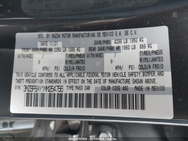 Mazda Mazda3 2.5 Turbo 2021 3MZBPBAY1MM254756 Image 9