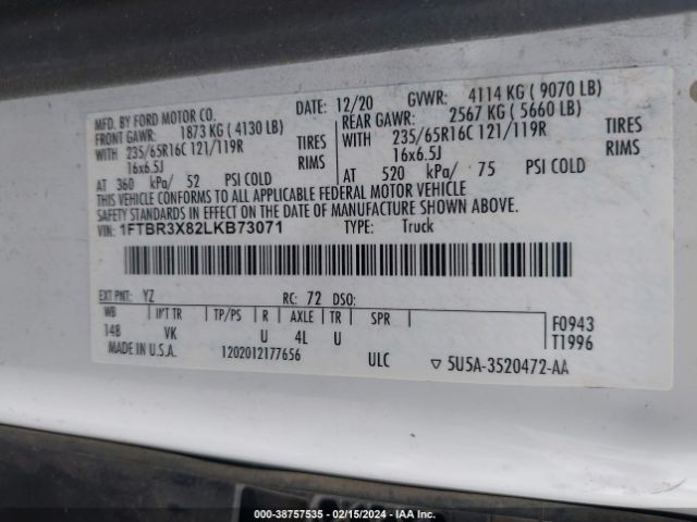 1FTBR3X82LKB73071 Ford Transit-250 Cargo Van