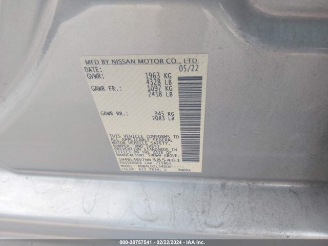 Nissan Altima S Fwd 2022 1N4BL4BV7NN385461 Image 9