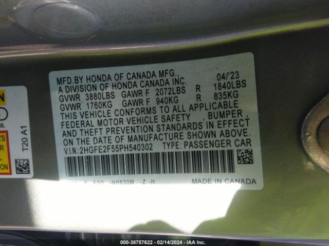2HGFE2F55PH540302 Honda Civic Sport