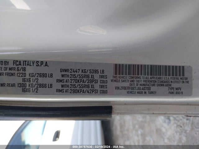 ZFBERFBB7J6L40700 RAM Promaster City Tradesman Slt