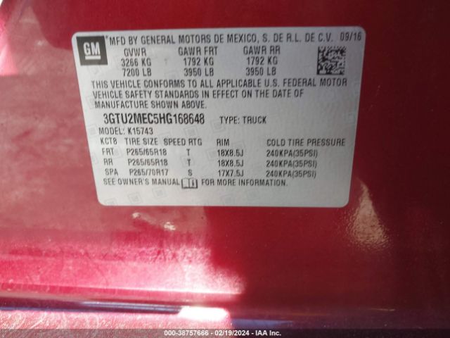 3GTU2MEC5HG168648 GMC Sierra 1500 Sle