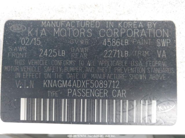 KNAGM4ADXF5089712 KIA OPTIMA HYBRID