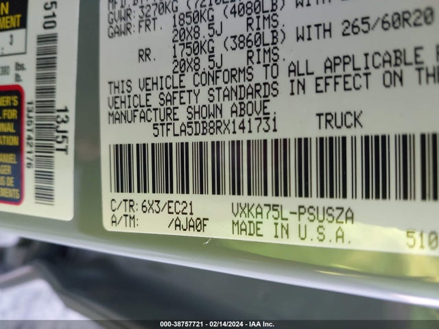 Toyota Tundra Sr5 2024 5TFLA5DB8RX141731 Image 9