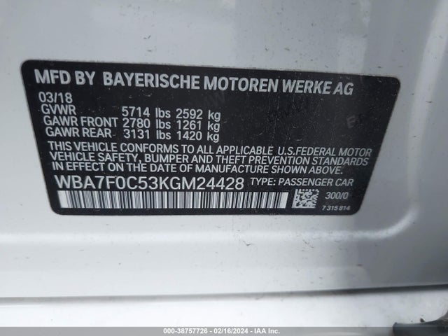 WBA7F0C53KGM24428 BMW 750i