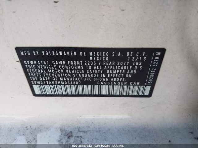 3VW217AUXHM034887 Volkswagen Golf Tsi S 4-door/tsi Se 4-door/tsi Sel 4-door/tsi Wolfsburg Edition 4-door
