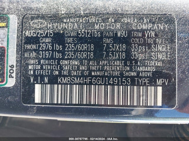 Hyundai Santa Fe Se 2016 KM8SM4HF6GU149153 Image 9