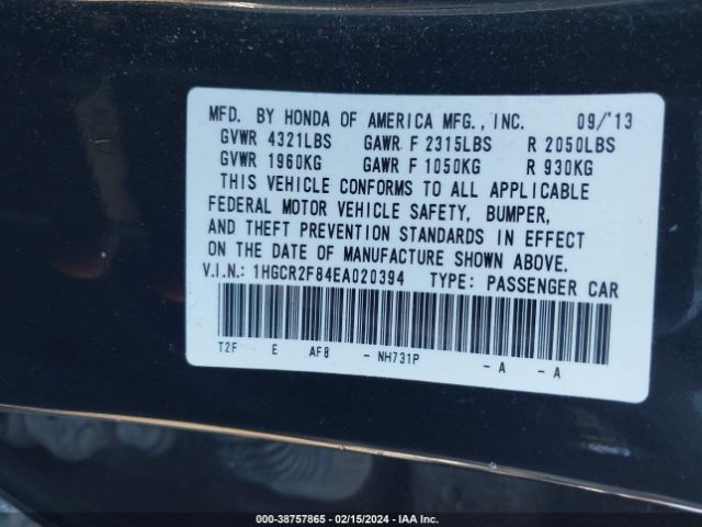 1HGCR2F84EA020394 Honda Accord Ex-l