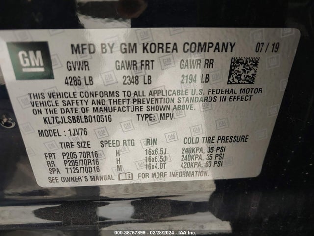 Chevrolet Trax Fwd Lt 2020 KL7CJLSB6LB010516 Image 9