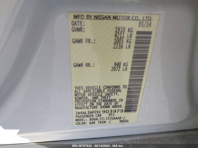 Nissan Altima 2.5 Sv 2014 1N4AL3AP2EC903979 Image 9