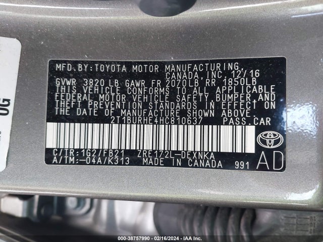 Toyota COROLLA LE 2017 2T1BURHE4HC810637 Image 9