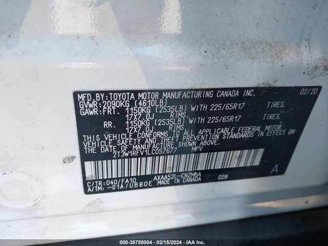 Toyota Rav4 Xle 2020 2T3W1RFV1LC057677 Image 9