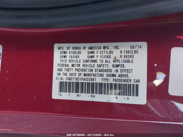 Honda Accord Lx-s 2015 1HGCT1B31FA000661 Image 9