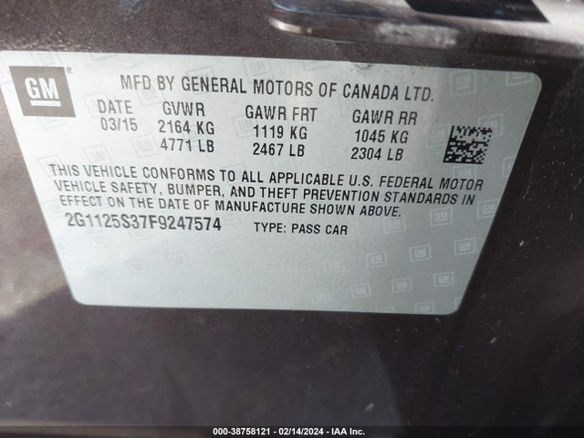 Chevrolet Impala 2lt 2015 2G1125S37F9247574 Image 9