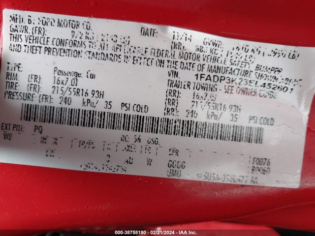 Ford FOCUS SE 2014 1FADP3K23EL452601 Image 9