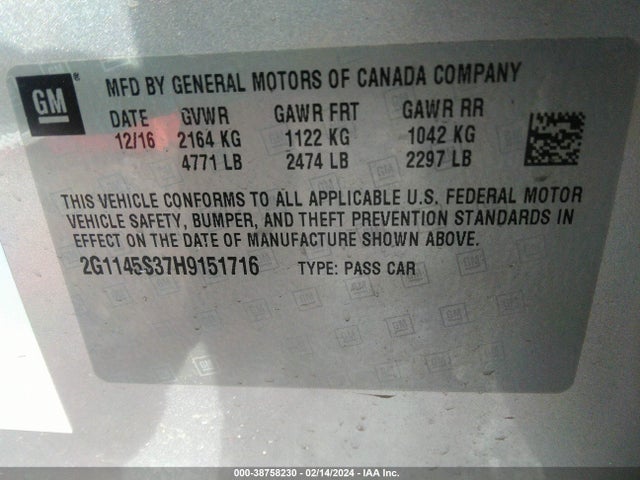 Chevrolet IMPALA 2LZ 2017 2G1145S37H9151716 Image 9