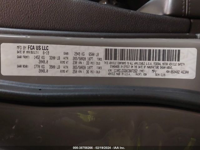 1C4RDJDG6KC807262 Dodge Durango Gt Plus Awd