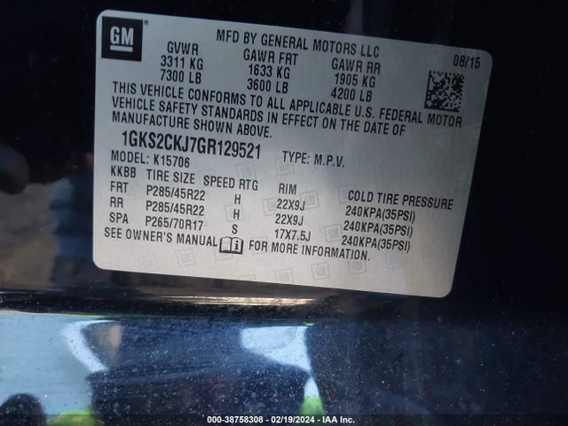 GMC YUKON DENALI 2016 1GKS2CKJ7GR129521 Image 9