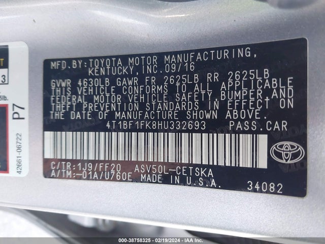 Toyota CAMRY SE 2017 4T1BF1FK8HU332693 Image 9